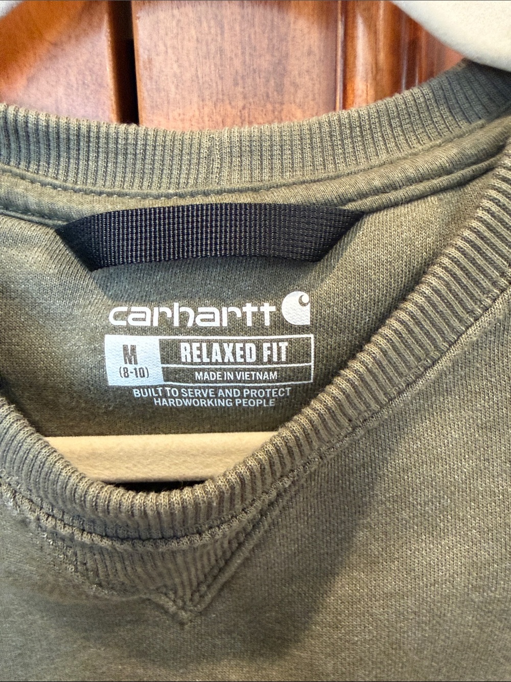 Carhartt Olive Crewneck Sweatshirt with Sleeve Logo - Picture 2 of 4